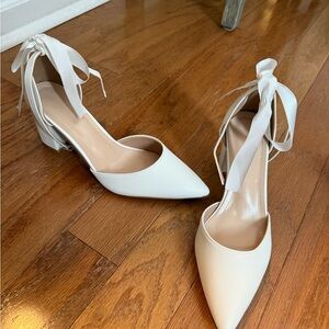 Elegant White Women's Shoes with Ribbon Tie